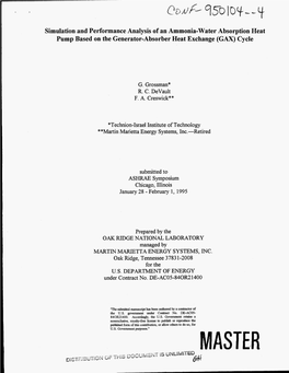 Simulation and Performance Analysis of an Ammonia-Water Absorption Heat Pump Based on the Generator-Absorber Heat Exchange (GAX) Cycle