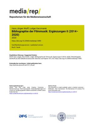 Bibliographie Der Filmmusik: Ergänzungen II (2014–2020)