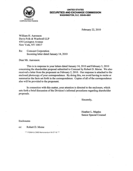 Comcast Corporation Incoming Letter Dated Januar 14, 2010