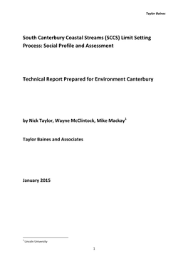 South Canterbury Coastal Streams (SCCS) Limit Setting Process: Social Profile and Assessment