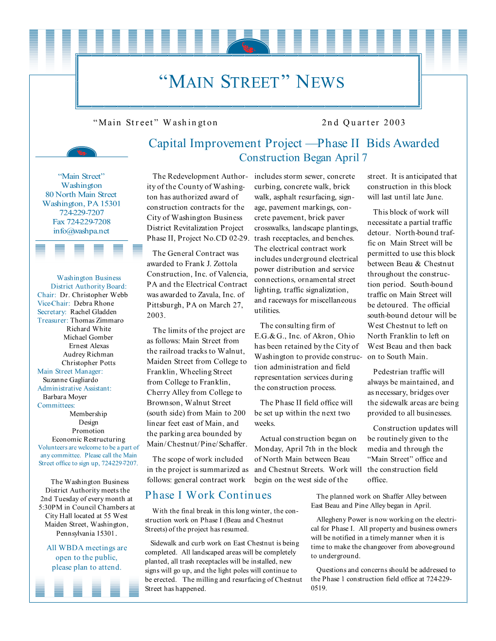 2Nd Quarter 2003 "Main Street" News