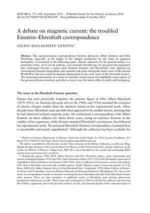 A Debate on Magnetic Current: the Troubled Einstein–Ehrenhaft Correspondence