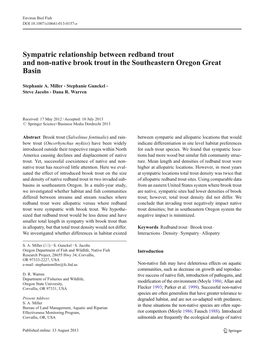 Sympatric Relationship Between Redband Trout and Non-Native Brook Trout in the Southeastern Oregon Great Basin