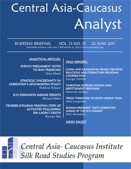 Central Asia-Caucasus Analyst Vol 13, No 12