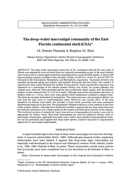 The Deep-Water Macroalgal Community of the East Florida Continental Shelf (USA)* M