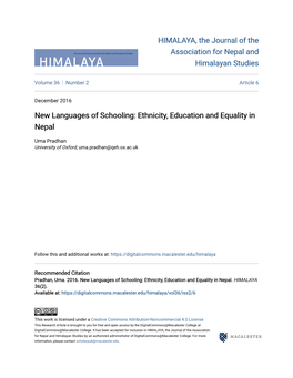 Ethnicity, Education and Equality in Nepal