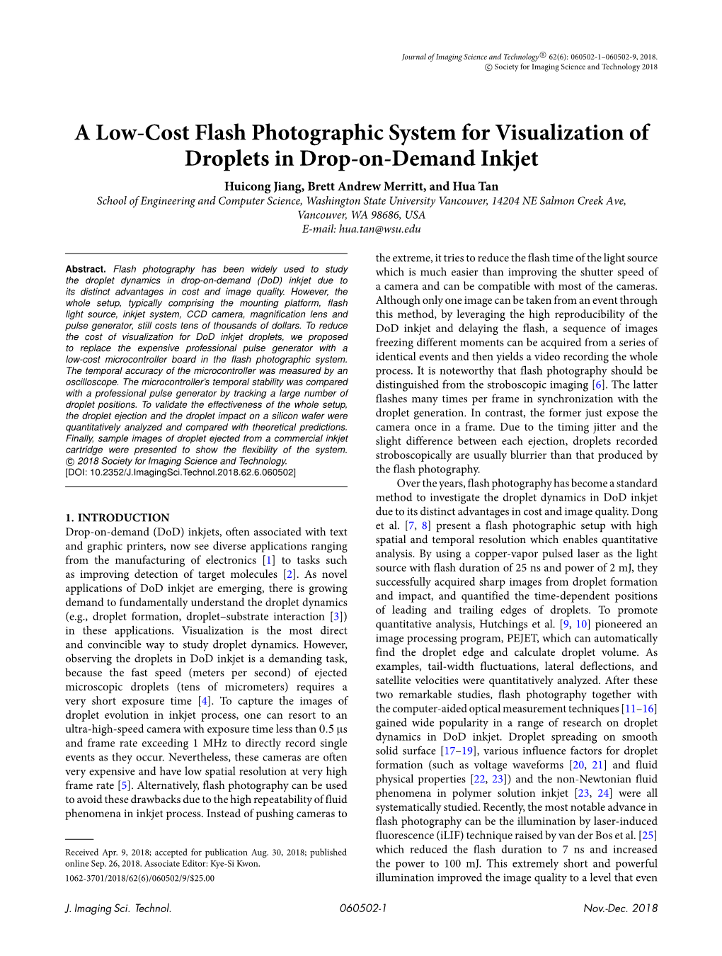 A Low-Cost Flash Photographic System for Visualization of Droplets