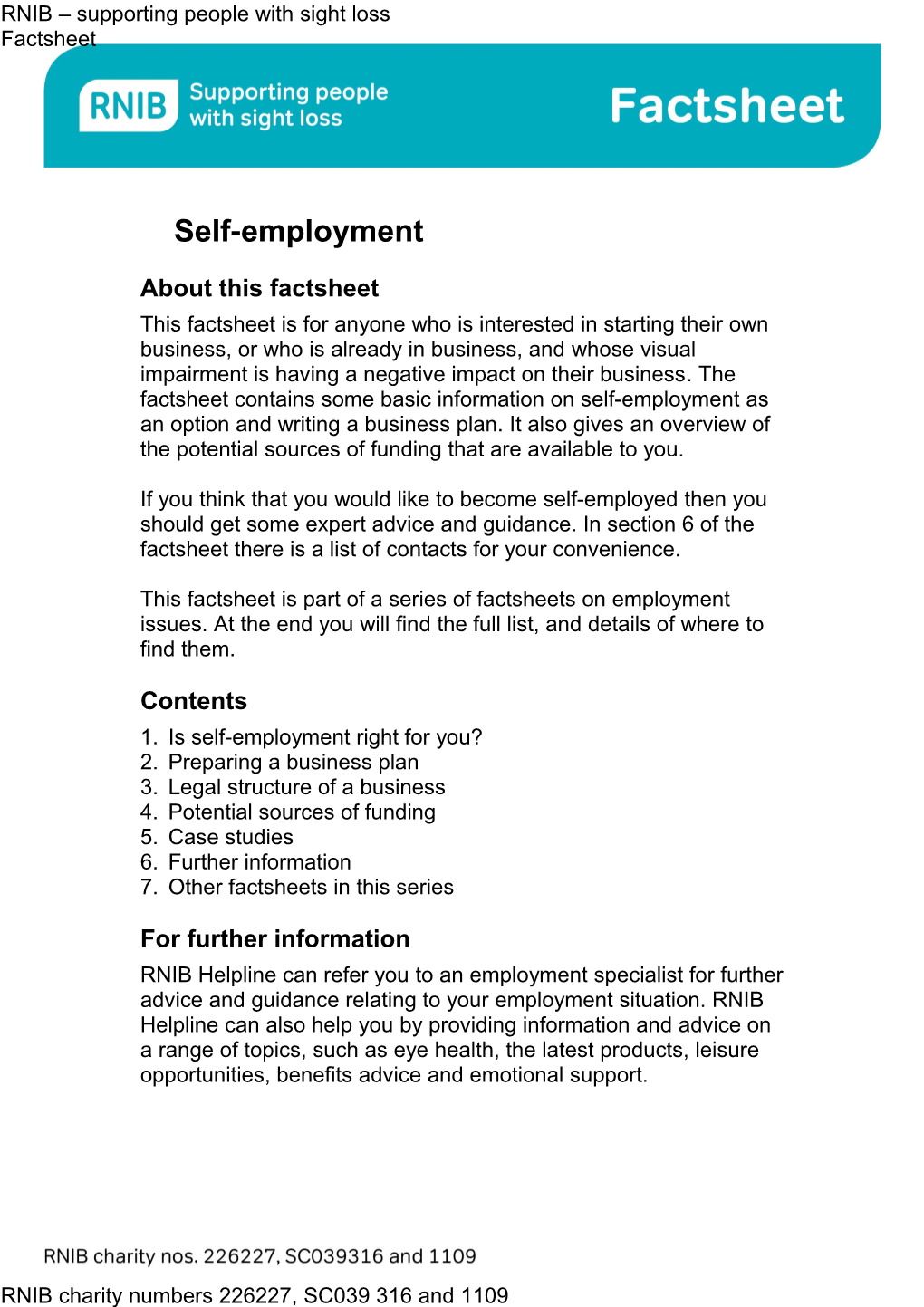 RNIB Factsheet Template