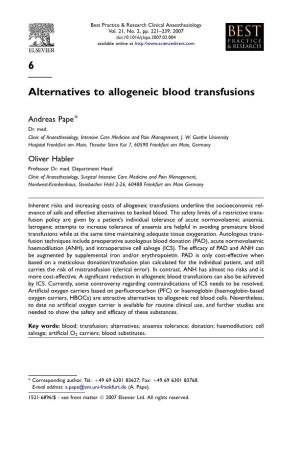 6 Alternatives to Allogeneic Blood Transfusions