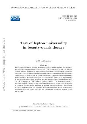 Test of Lepton Universality in Beauty-Quark Decays