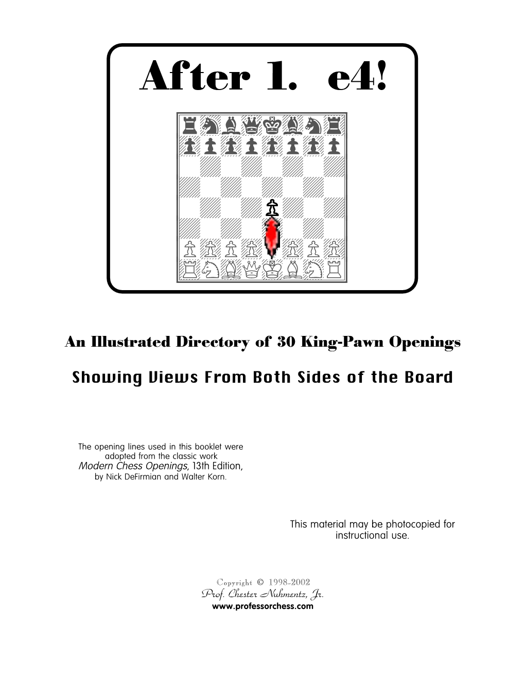 Chess Openings, 13Th Edition, by Nick Defirmian and Walter Korn