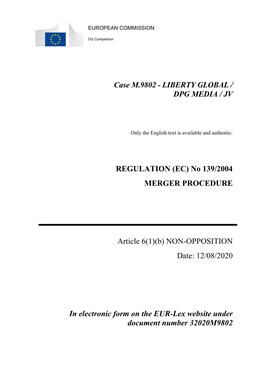 Case M.9802 - LIBERTY GLOBAL / DPG MEDIA / JV