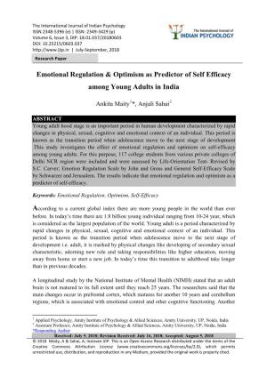 Emotional Regulation & Optimism As Predictor of Self Efficacy Among