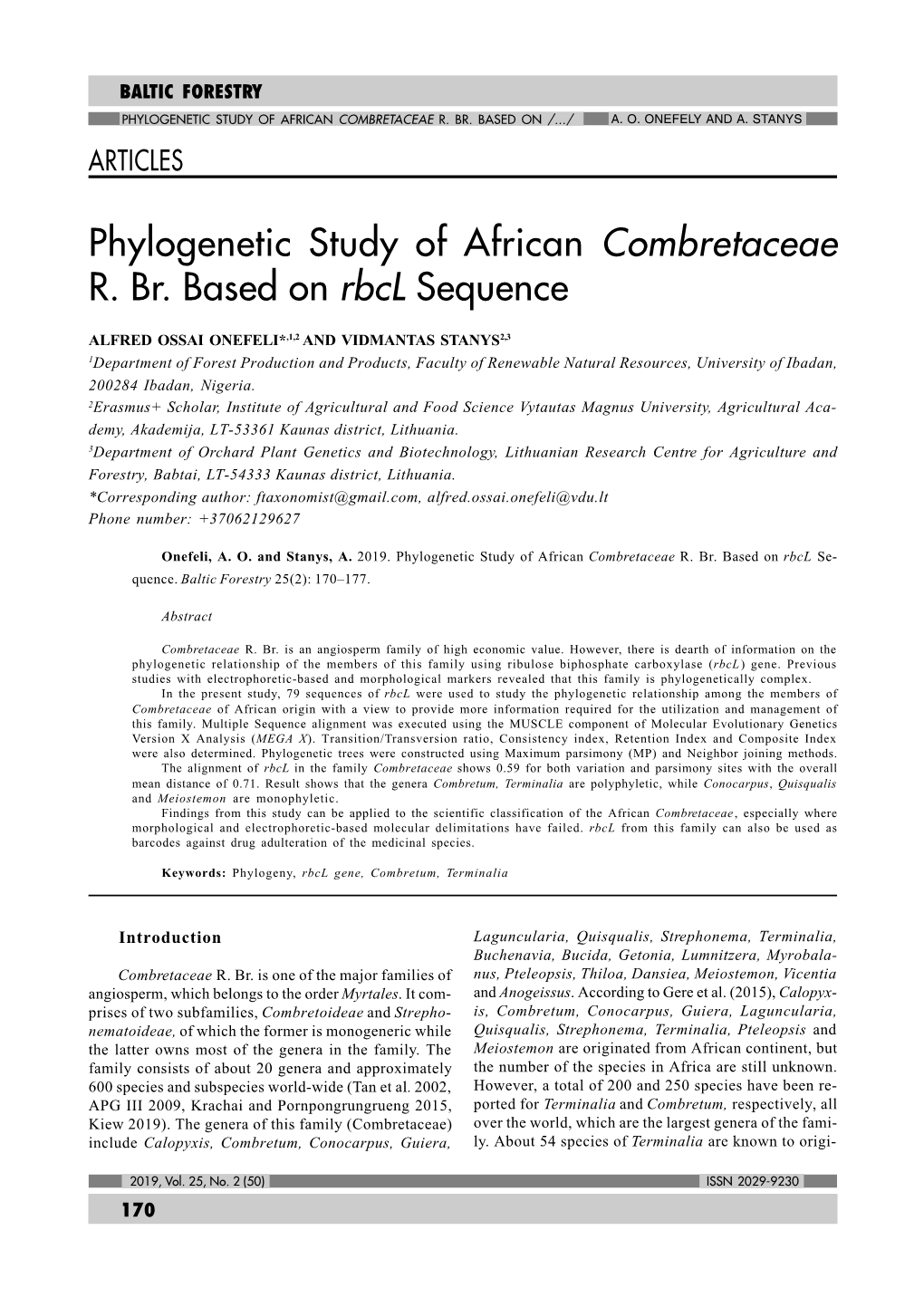 Phylogenetic Study of African Combretaceae R. Br. Based on /.../ A