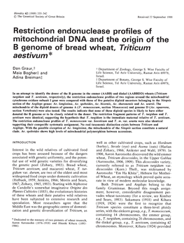 Mitochondrial DNA and the Origin of the B Genome of Bread Wheat, Triticum Aestivum *