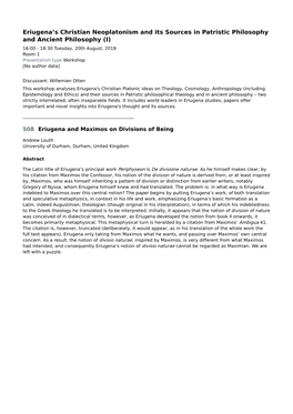 Eriugena's Christian Neoplatonism and Its Sources in Patristic