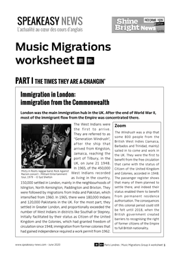 Music Migrations Worksheet B1 B1+