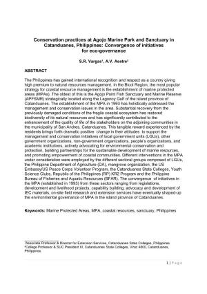 Conservation Practices at Agojo Marine Park and Sanctuary in Catanduanes, Philippines: Convergence of Initiatives for Eco-Governance