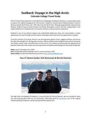 Svalbard: Voyage in the High Arctic Colorado College Travel Study