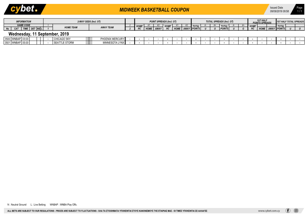 Midweek Basketball Coupon 09/09/2019 09:58 1 / 1