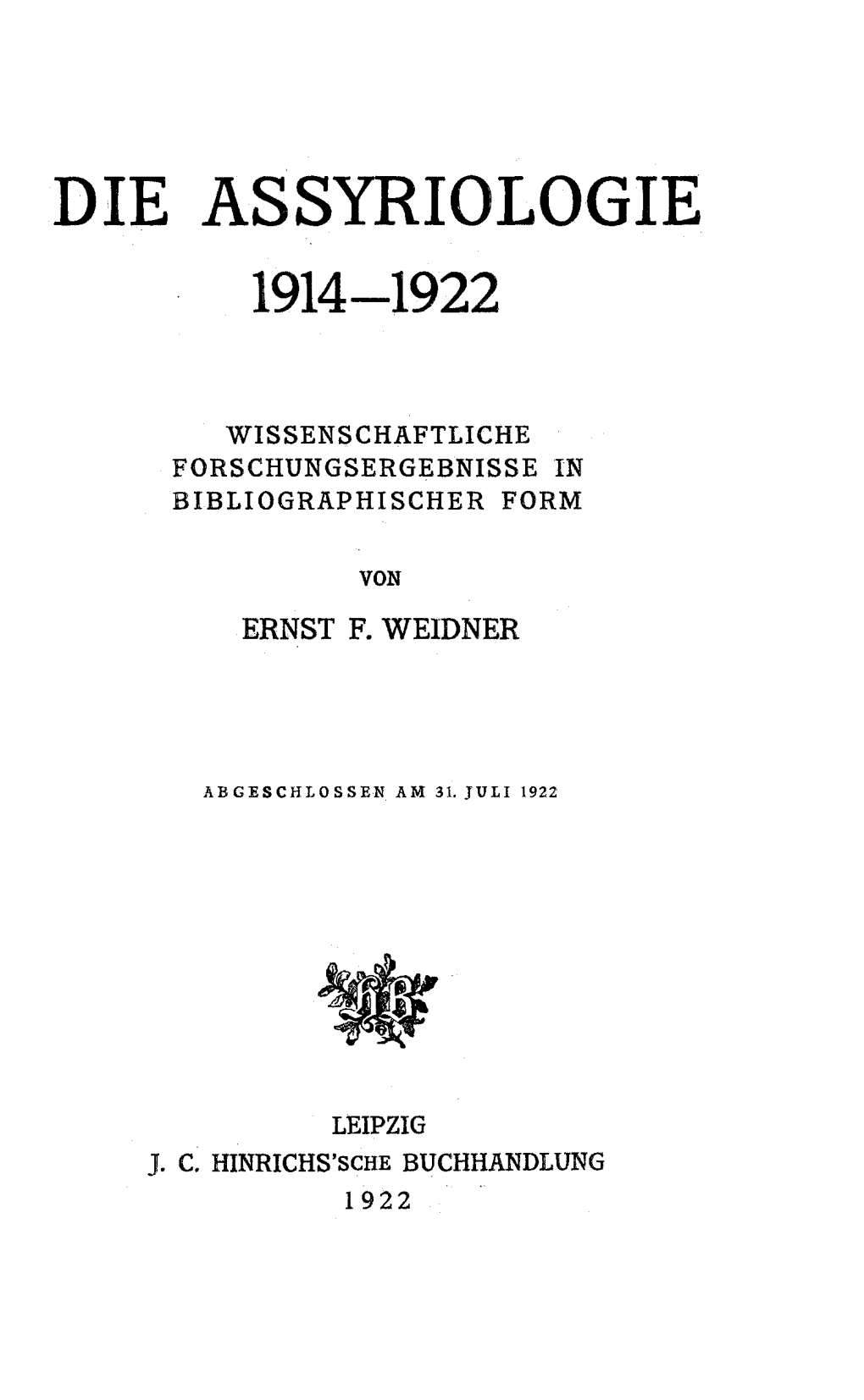 Die Assyriologie 1914-1922