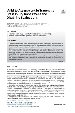 Validity Assessment in Traumatic Brain Injury Impairment and Disability Evaluations