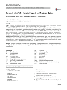 Rheumatic Mitral Valve Stenosis: Diagnosis and Treatment Options