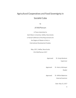Agricultural Cooperatives and Food Sovereignty in Socialist Cuba