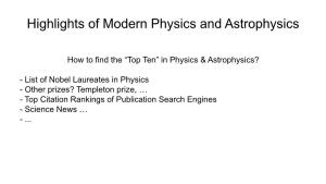 Highlights of Modern Physics and Astrophysics