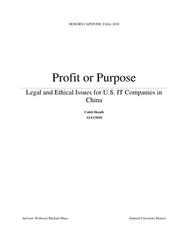 Profit Or Purpose Legal and Ethical Issues for U.S