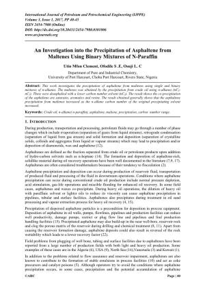 An Investigation Into the Precipitation of Asphaltene from Maltenes Using Binary Mixtures of N-Paraffin