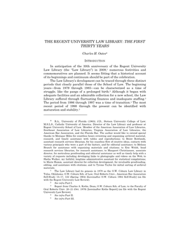 The Regent University Law Library: the First Thirty Years