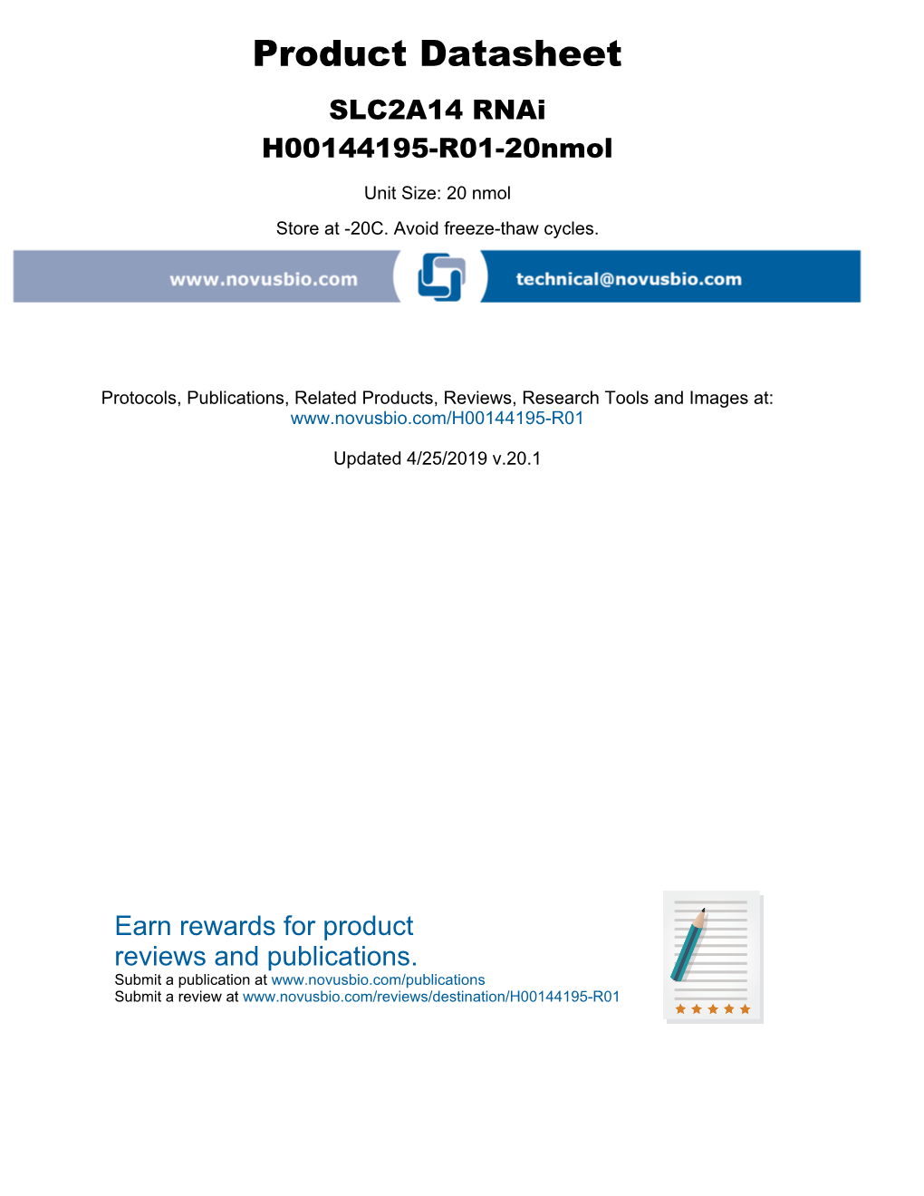 Product Datasheet SLC2A14 Rnai H00144195