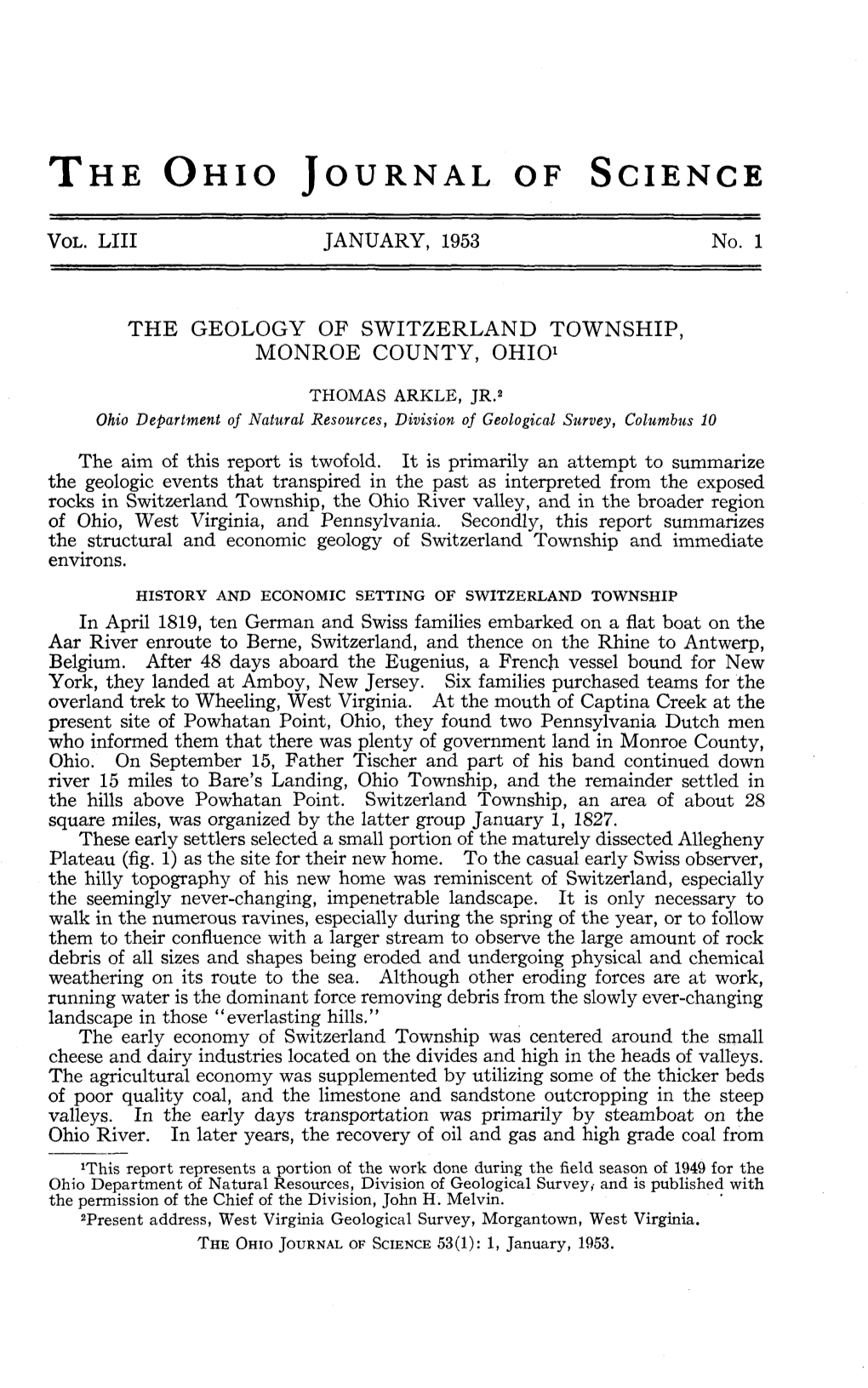 The Geology of Switzerland Township, Monroe County, Ohio1