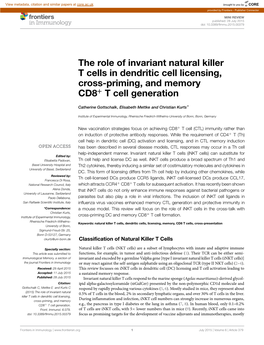 The Role of Invariant Natural Killer T Cells in Dendritic Cell Licensing, Cross-Priming, and Memory CD8+ T Cell Generation