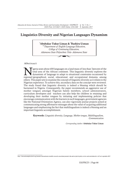 Linguistics Diversity and Nigerian Languages Dynamism