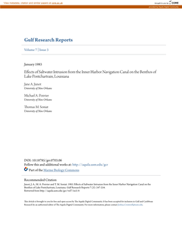 Effects of Saltwater Intrusion from the Inner Harbor Navigation Canal on the Benthos of Lake Pontchartrain, Louisiana Jane A