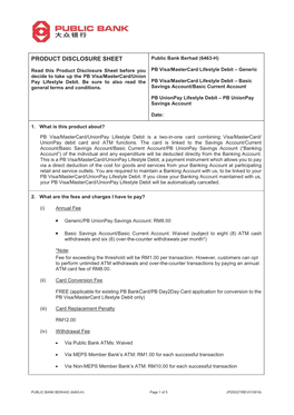 Public Bank Unionpay Lifestyle Debit Card Product Disclosure Sheet