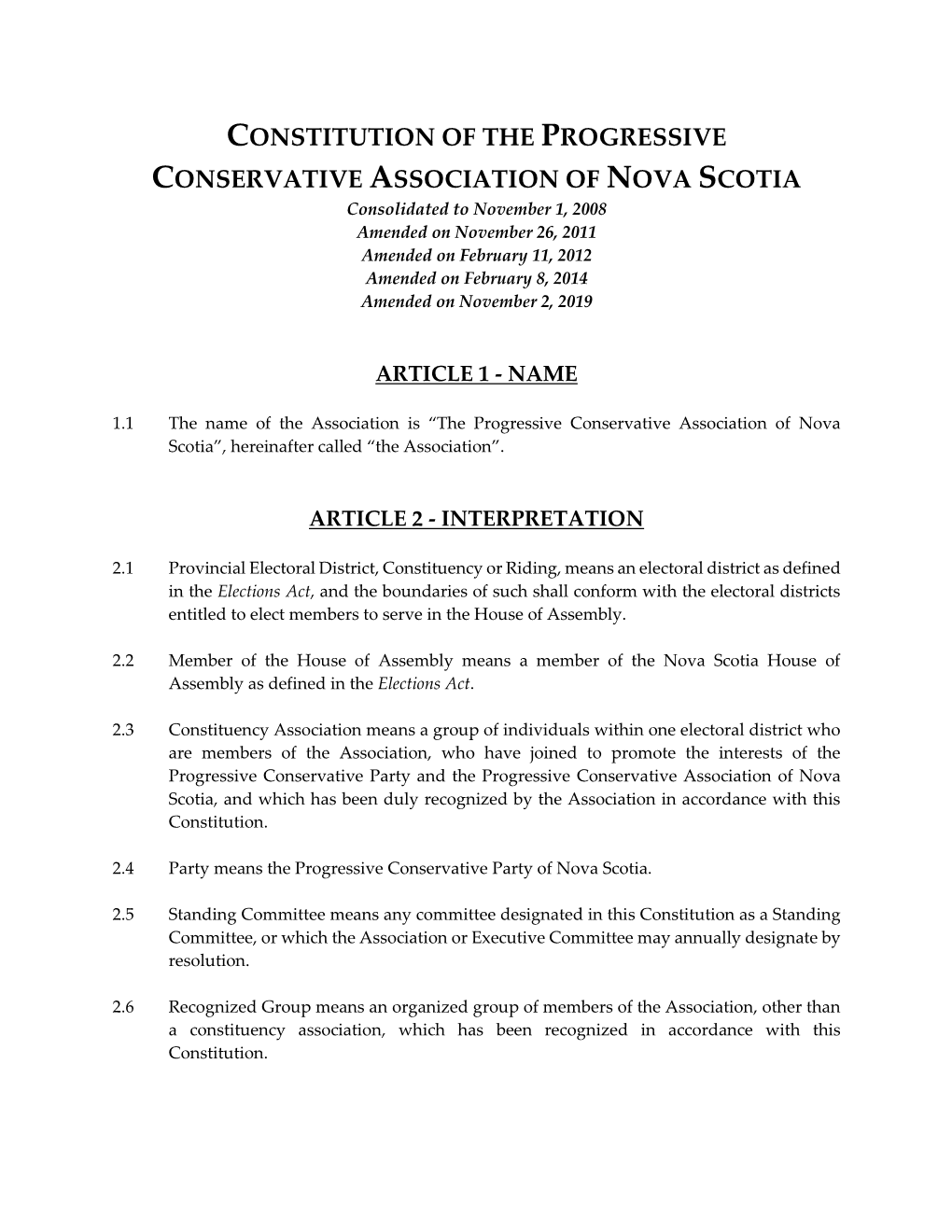 Constitution of the Progressive Conservative Association of Nova Scotia