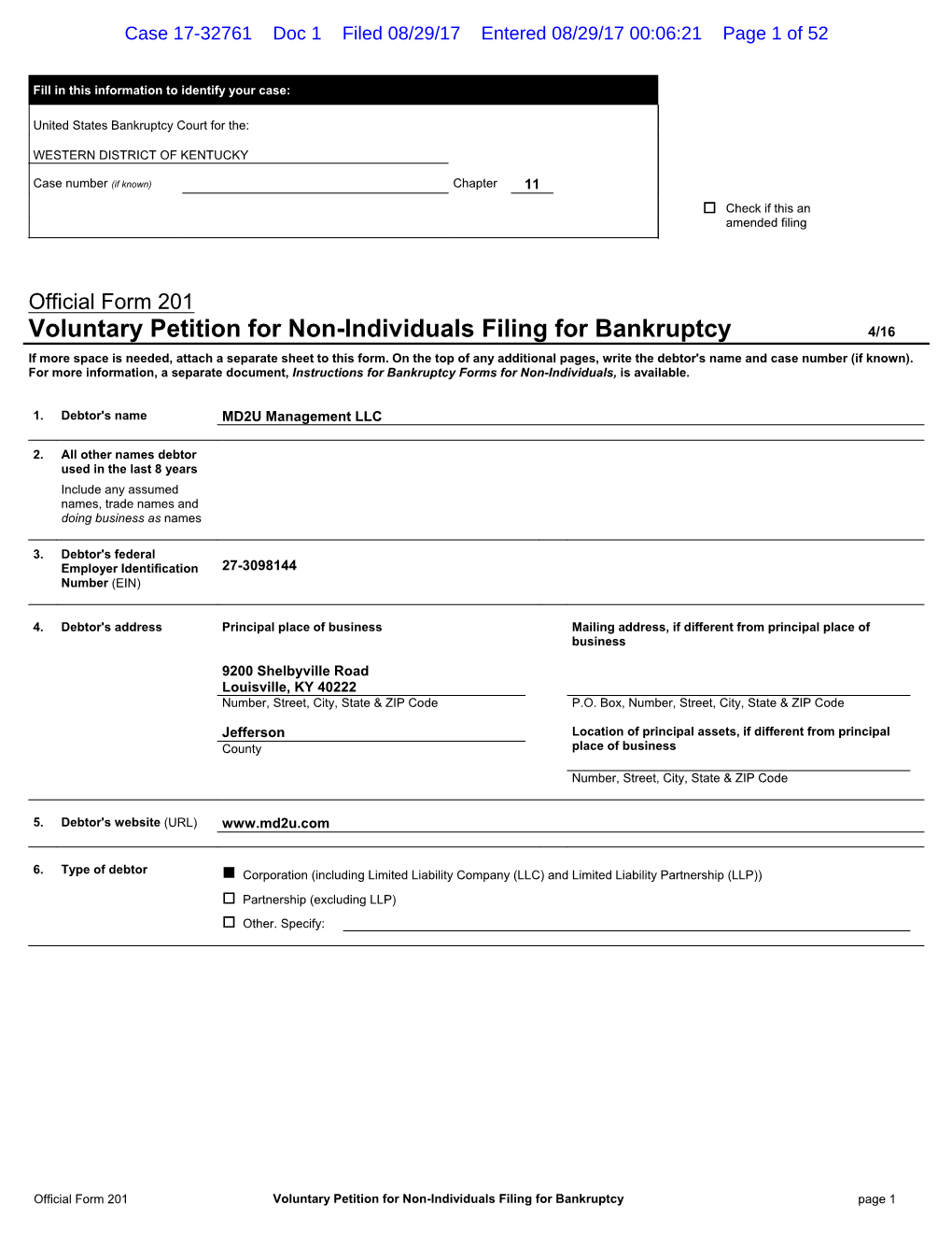 Case 17-32761 Doc 1 Filed 08/29/17 Entered 08/29/17 00:06:21 Page 1 of 52