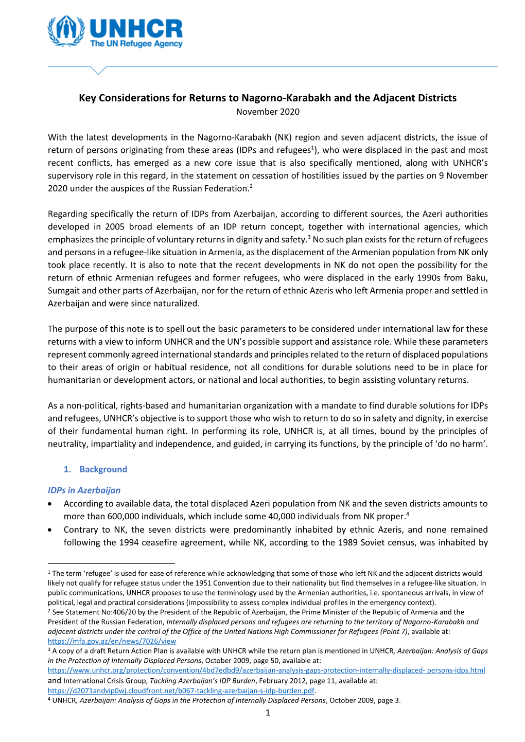 Key Considerations for Returns to Nagorno-Karabakh and the Adjacent Districts November 2020