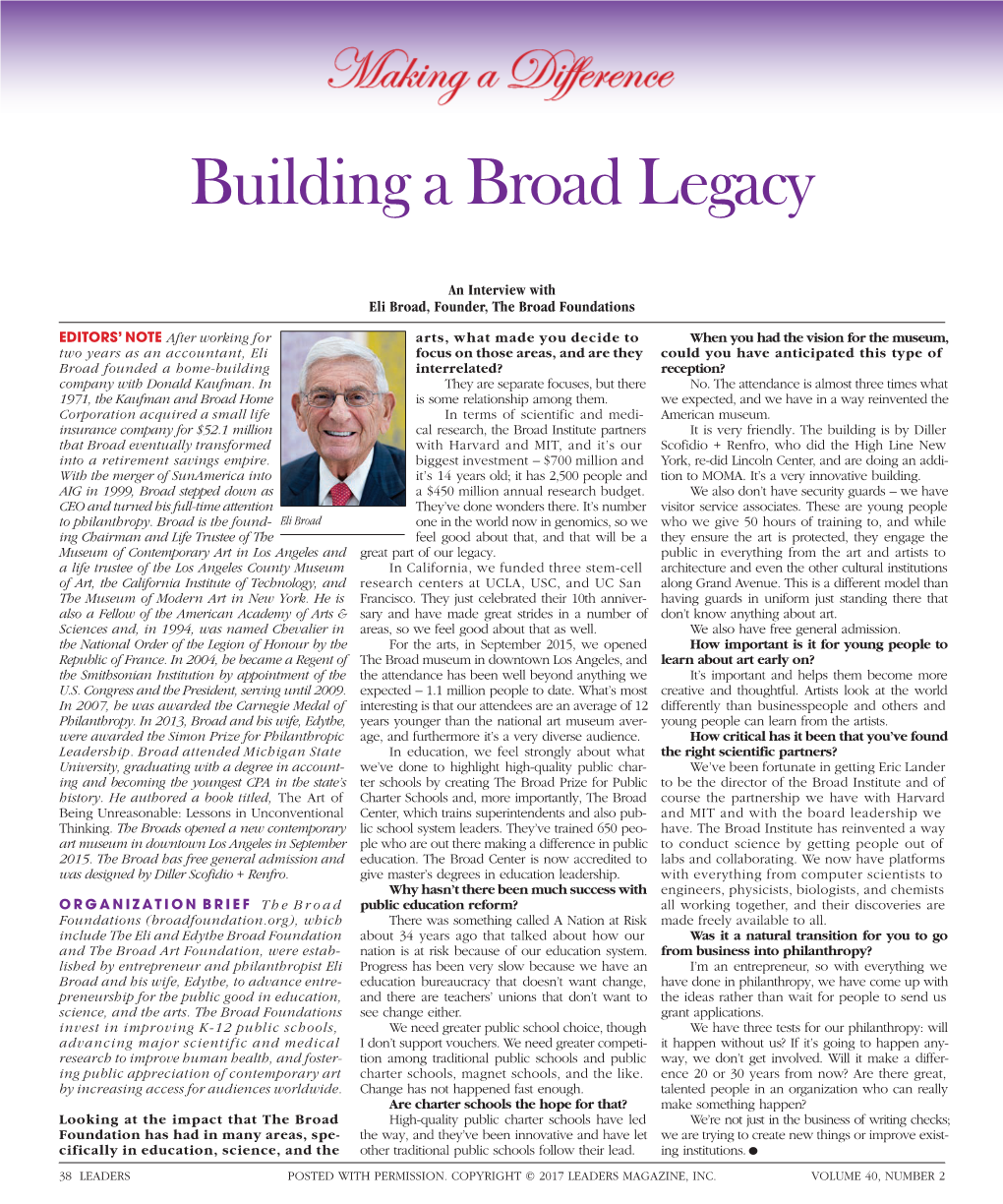 To Download a PDF of an Interview with Eli Broad, Founder, the Broad