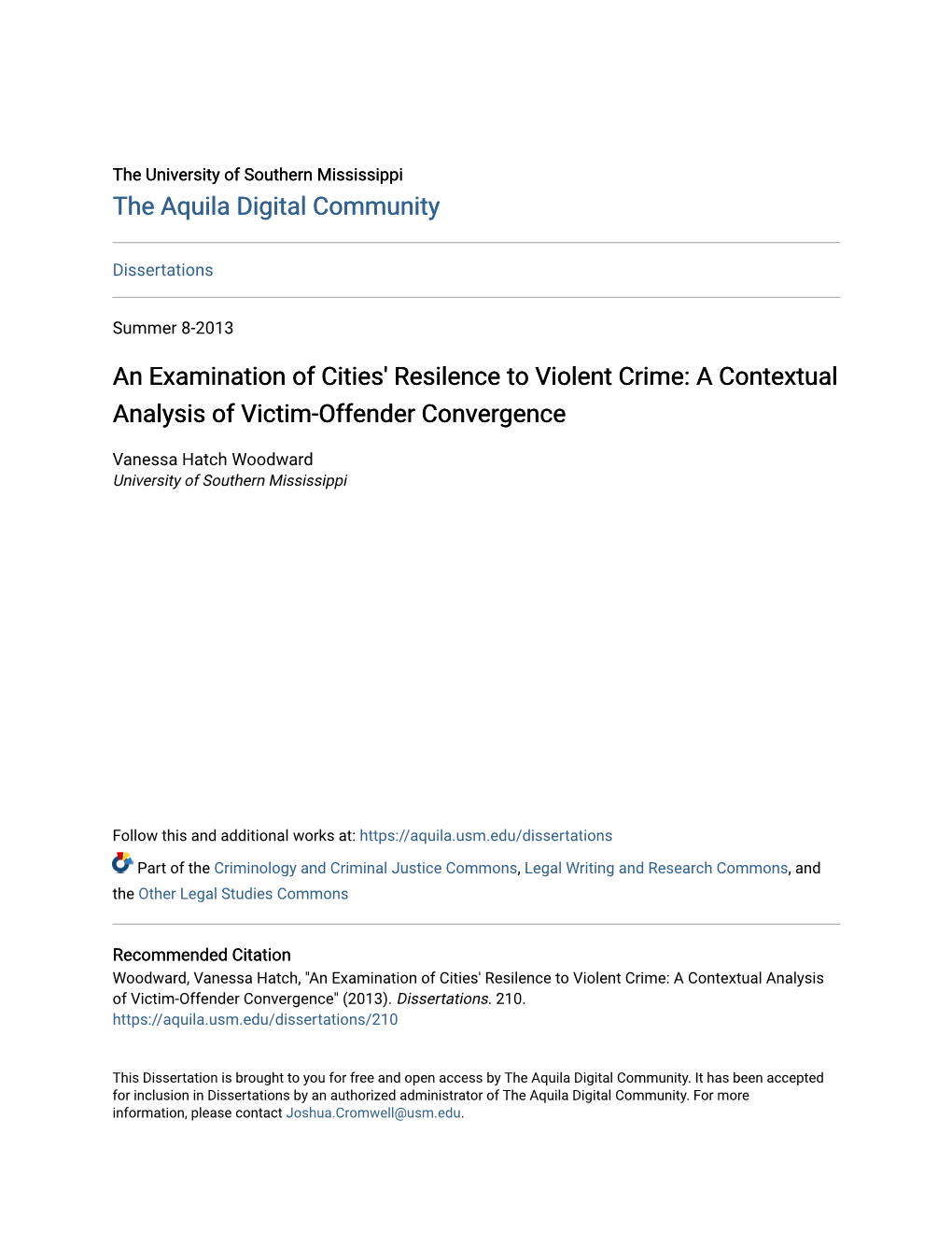 An Examination of Cities' Resilence to Violent Crime: a Contextual Analysis of Victim-Offender Convergence