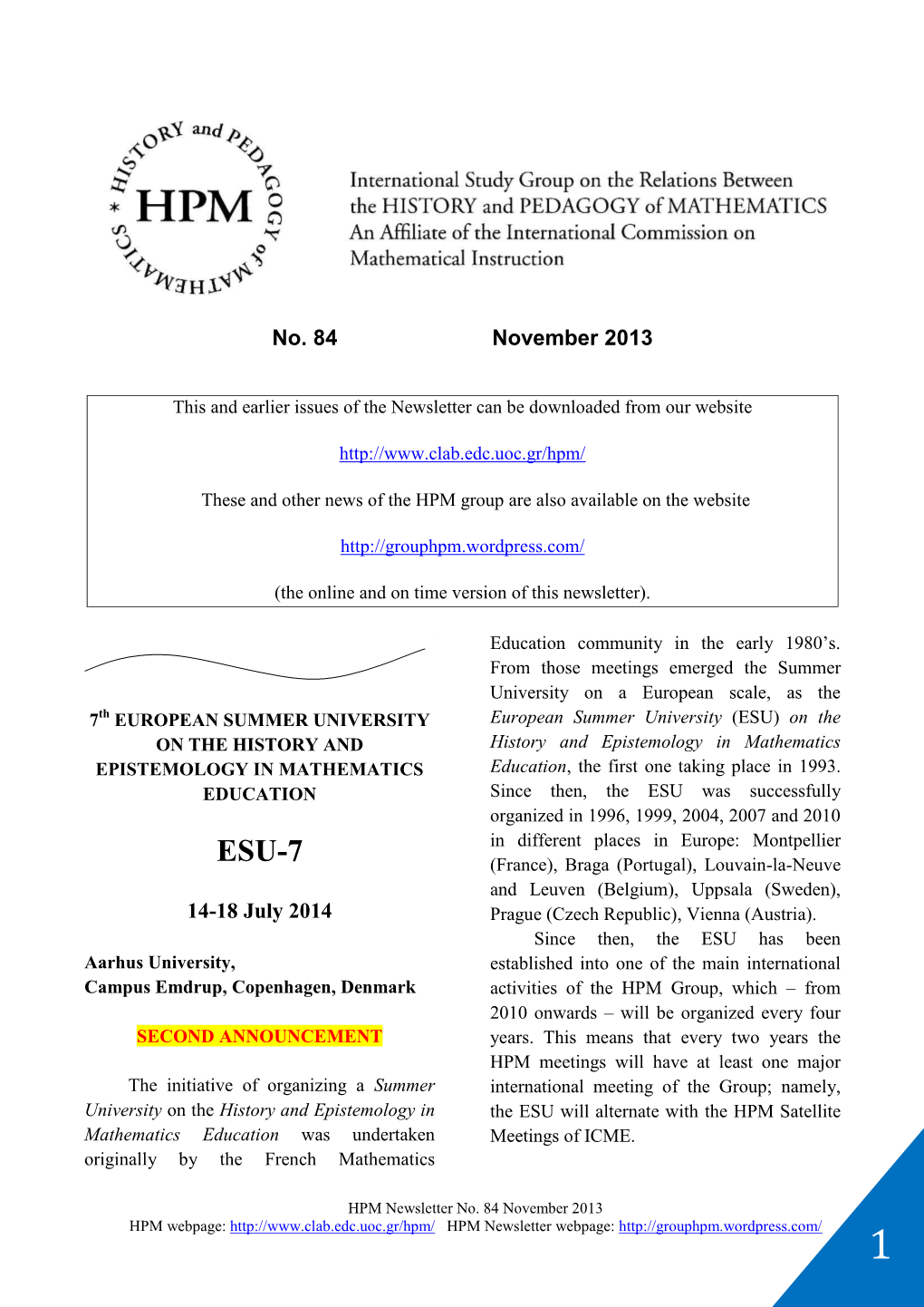 HPM Newsletter 84 November 2013