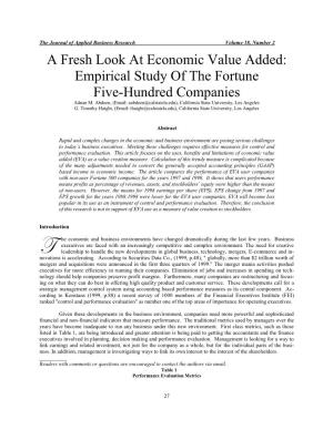 A Fresh Look at Economic Value Added: Empirical Study of the Fortune Five-Hundred Companies Adnan M