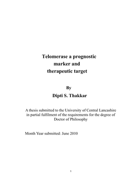 Telomerase a Prognostic Marker and Therapeutic Target