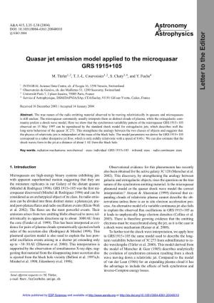 Quasar Jet Emission Model Applied to the Microquasar GRS 1915+105