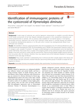 Identification of Immunogenic Proteins of the Cysticercoid of Hymenolepis