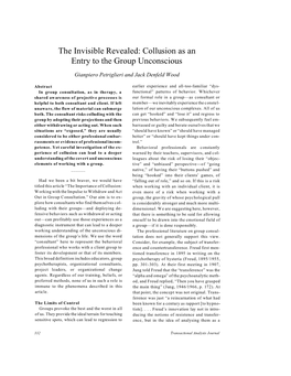 The Invisible Revealed: Collusion As an Entry to the Group Unconscious