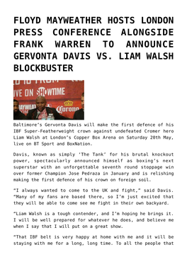 Floyd Mayweather Hosts London Press Conference Alongside Frank Warren to Announce Gervonta Davis Vs